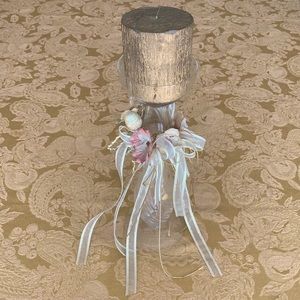 Handmade tall glass candleholder with candle